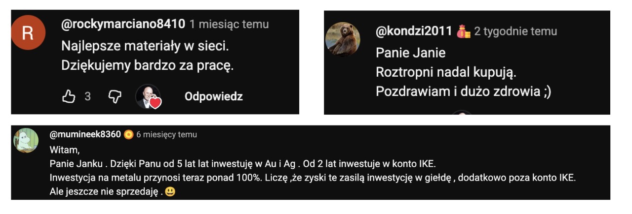 Komentarze subskrybentów YouTube — Klub Milionerstwo
