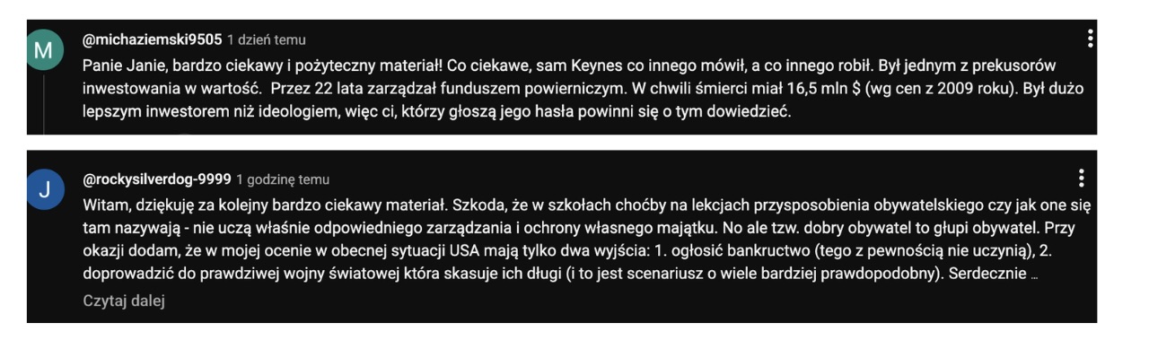 Komentarze subskrybentów YouTube — Klub Milionerstwo