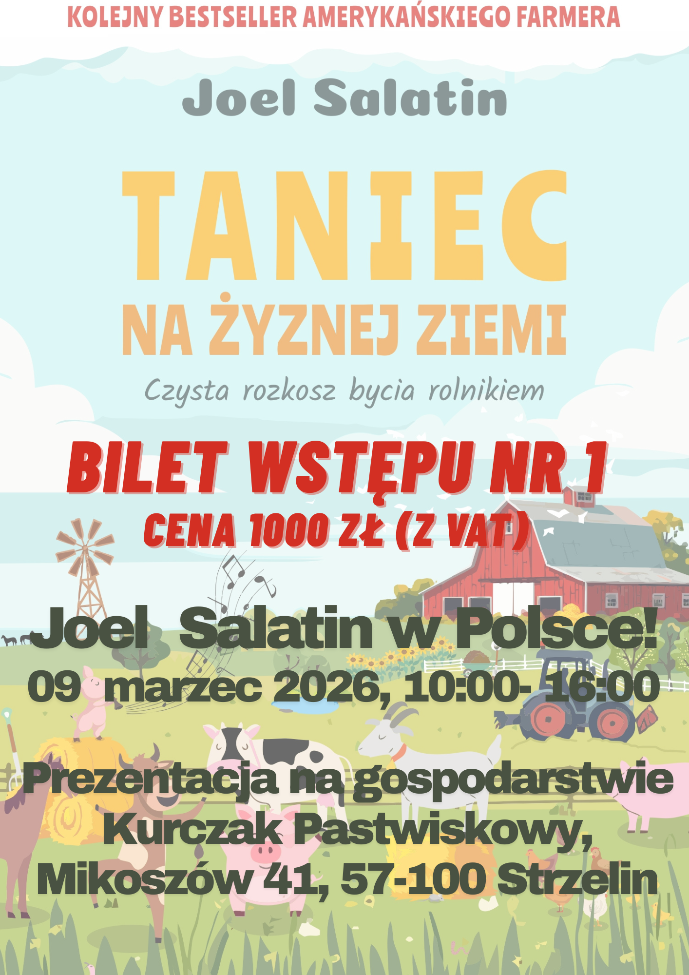 Bilet wstępu na prezentację Joela Salatina 9 III 2026
