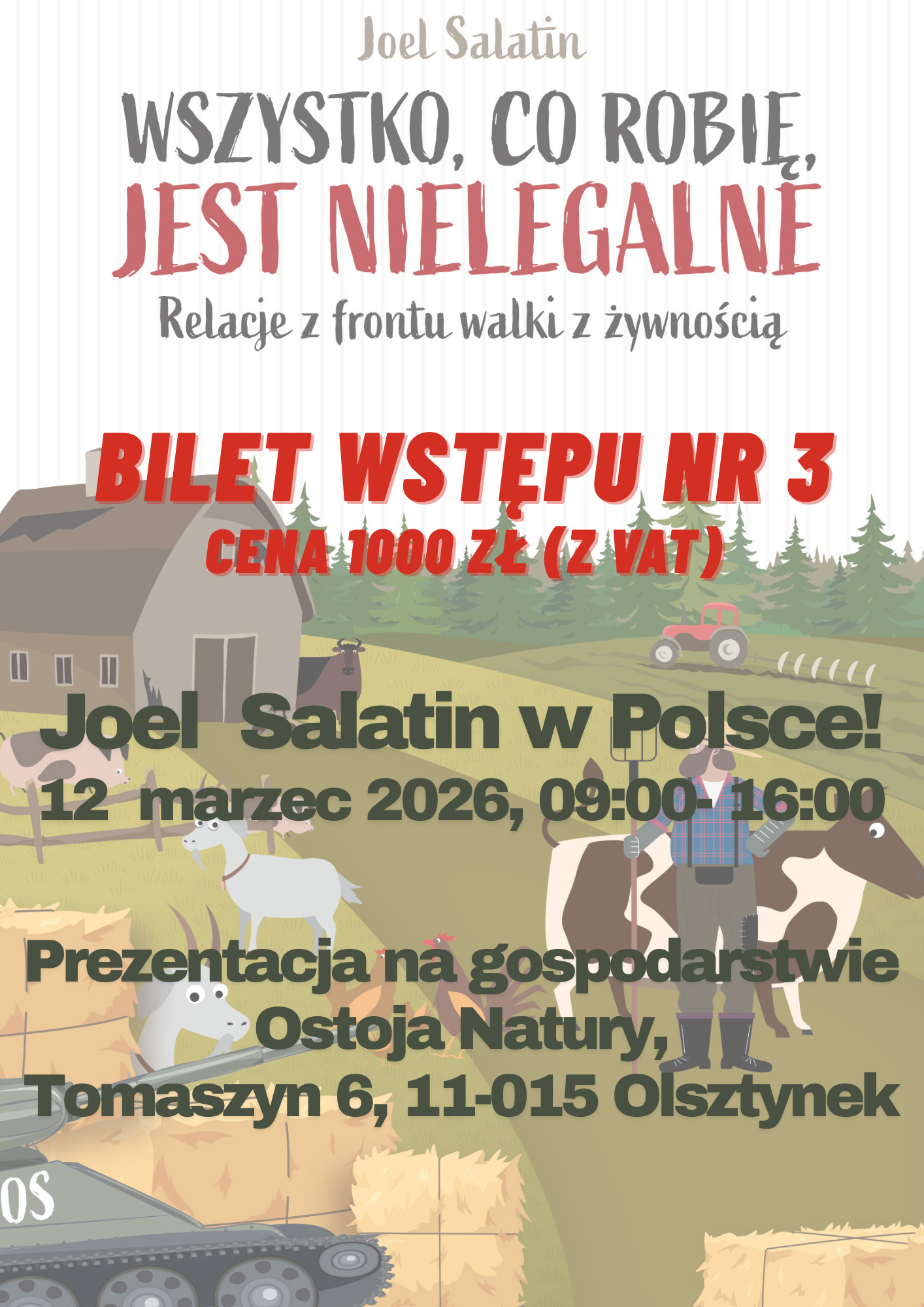 Bilet wstępu na prezentację Joela Salatina 12 III 2026
